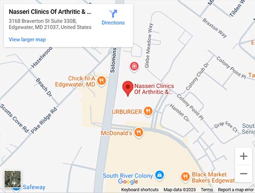 Directions From Your Location to Nasseri Clinic of Arthritic & Rheumatic Diseases in Edgewater, MD