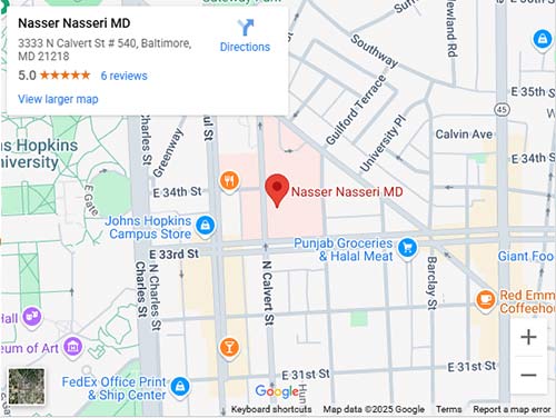 Directions From Your Location to Nasseri Clinic of Arthritic & Rheumatic Diseases in North Baltimore, MD