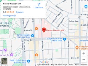 Directions From Your Location to Nasseri Clinic of Arthritic & Rheumatic Diseases in North Baltimore, MD
