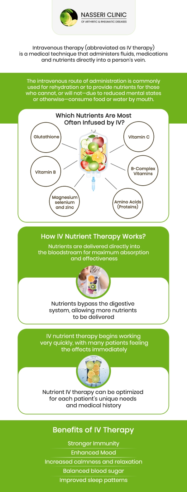 For patients managing complex chronic conditions, traditional oral medications don’t always provide the targeted relief or absorption necessary for recovery. At Nasseri Clinic of Arthritic and Rheumatic Diseases, our lead specialist Dr. Nasser Nasseri, MD, offers a state-of-the-art infusion suite designed for safety, comfort, and clinical excellence. We understand that starting a new biologic or intravenous treatment can feel overwhelming, which is why we prioritize a patient-first approach that combines cutting-edge medical protocols with a relaxing environment. For more information, contact us or book an appointment online. We are conveniently located at 3168 Braverton St., Suite 330B, Edgewater, MD 21037. For patients managing complex chronic conditions, traditional oral medications don’t always provide the targeted relief or absorption necessary for recovery. At Nasseri Clinic of Arthritic and Rheumatic Diseases, our lead specialist Dr. Nasser Nasseri, MD, offers a state-of-the-art infusion suite designed for safety, comfort, and clinical excellence. We understand that starting a new biologic or intravenous treatment can feel overwhelming, which is why we prioritize a patient-first approach that combines cutting-edge medical protocols with a relaxing environment. For more information, contact us or book an appointment online. We are conveniently located at 3168 Braverton St., Suite 330B, Edgewater, MD 21037.