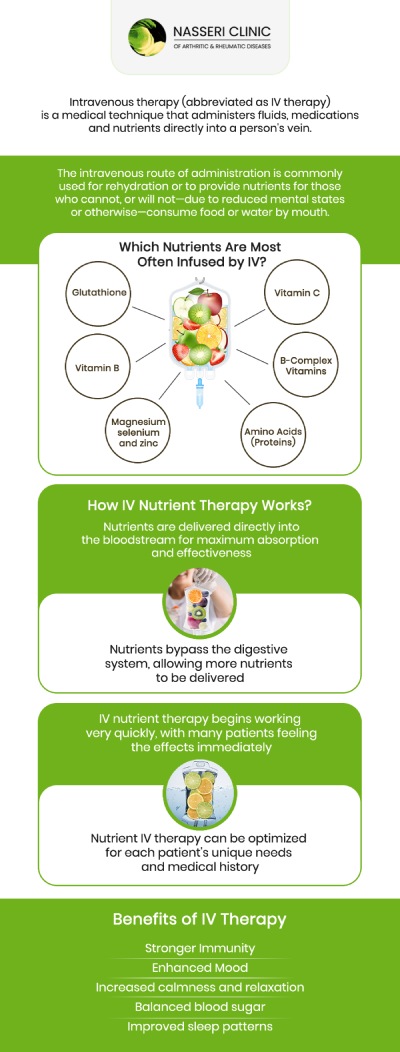For patients managing complex chronic conditions, traditional oral medications don’t always provide the targeted relief or absorption necessary for recovery. At Nasseri Clinic of Arthritic and Rheumatic Diseases, our lead specialist Dr. Nasser Nasseri, MD, offers a state-of-the-art infusion suite designed for safety, comfort, and clinical excellence. We understand that starting a new biologic or intravenous treatment can feel overwhelming, which is why we prioritize a patient-first approach that combines cutting-edge medical protocols with a relaxing environment. For more information, contact us or book an appointment online. We are conveniently located at 3168 Braverton St., Suite 330B, Edgewater, MD 21037. For patients managing complex chronic conditions, traditional oral medications don’t always provide the targeted relief or absorption necessary for recovery. At Nasseri Clinic of Arthritic and Rheumatic Diseases, our lead specialist Dr. Nasser Nasseri, MD, offers a state-of-the-art infusion suite designed for safety, comfort, and clinical excellence. We understand that starting a new biologic or intravenous treatment can feel overwhelming, which is why we prioritize a patient-first approach that combines cutting-edge medical protocols with a relaxing environment. For more information, contact us or book an appointment online. We are conveniently located at 3168 Braverton St., Suite 330B, Edgewater, MD 21037.