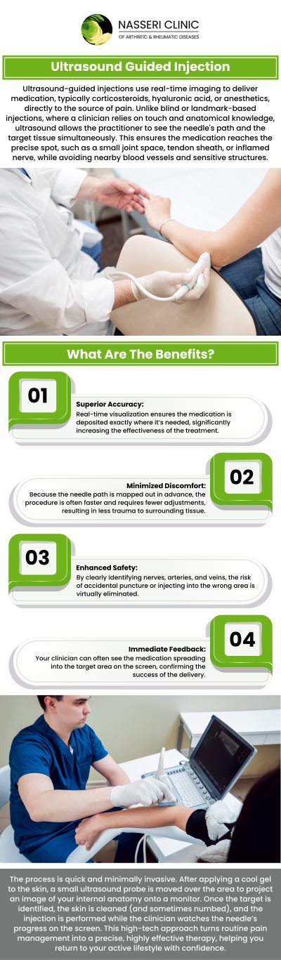 Dr. Nasser Nasseri, MD addresses symptoms like sharp joint pain, restricted mobility, and localized swelling. Using precision guidance, he targets the exact source of your distress, ensuring rapid relief from the persistent "locking" or "grinding" sensations in your joints. For more information, contact us or book an appointment online. We are conveniently located at 3333 N. Calvert St, Suite 540B, Baltimore, MD 21218.