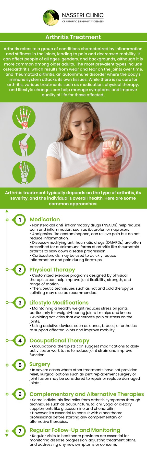 If you are experiencing arthritis symptoms, Dr. Nasser Nasseri, MD, and his team are here to provide dedicated care. Arthritis is a condition causing joint inflammation that can worsen over time without proper management. Explore effective treatments and take control of your joint health with us. For more information, contact us or book an appointment online. We are conveniently located at 700 Geipe Rd, Suite 200B, Catonsville, MD 21228.